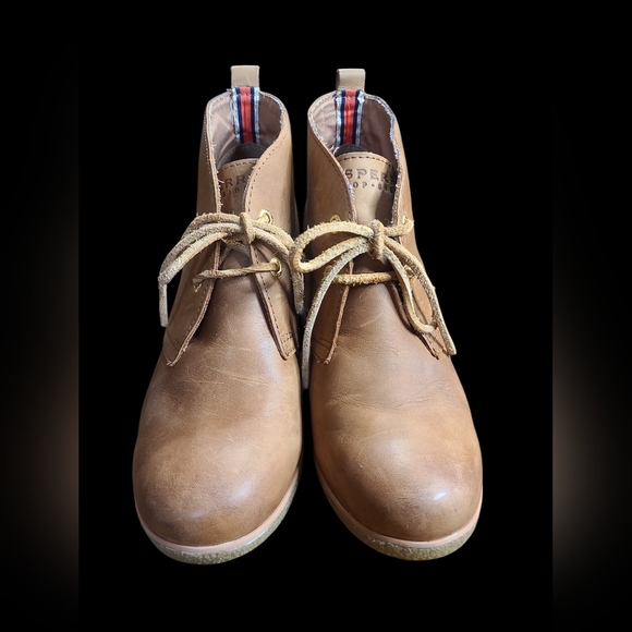 Sperry Shoes - Sperry Tan Leather Top Sider wedge Bootie Size 8.5